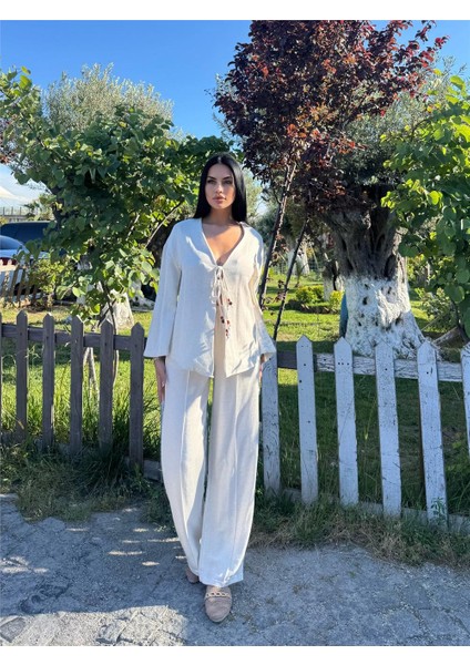 Taş Renk Bağlamalı Saten Kruvaze Takım fırsatları