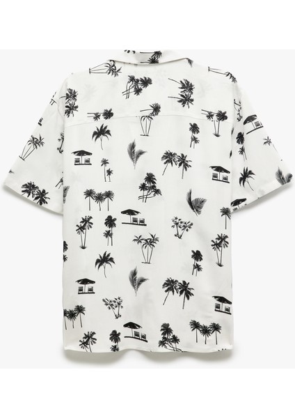 Kısa Kollu Devrik Yaka Regular Fit Viskon Palmiye Desenli Gömlek fırsatları