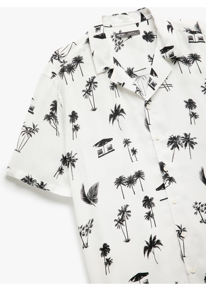Kısa Kollu Devrik Yaka Regular Fit Viskon Palmiye Desenli Gömlek indirimleri