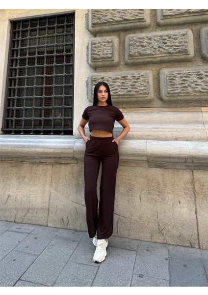 Kahve Modal Elastan Bisiklet Yaka Takım fırsatları