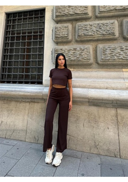 Kahve Modal Elastan Bisiklet Yaka Takım indirimleri