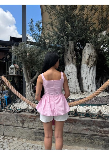 Pembe Kare Yaka Balon Kollu Bluz modelleri