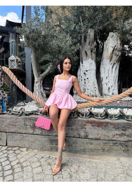 Pembe Kare Yaka Balon Kollu Bluz indirimleri
