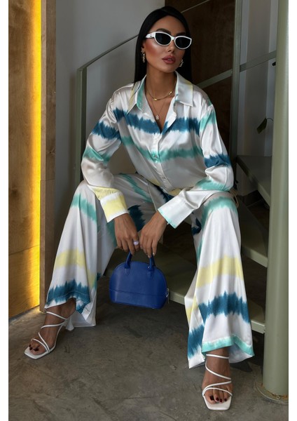 Kadın Multi Batik Desenli Uzun Kollu Saten Takım fiyatları