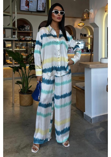 Kadın Multi Batik Desenli Uzun Kollu Saten Takım indirimleri