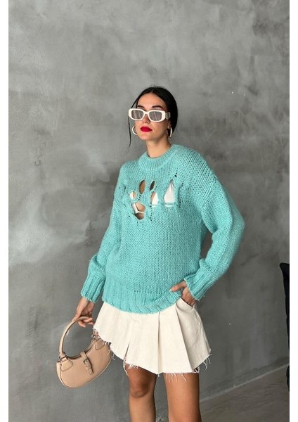 Kadın Mint Triko Oversize Yarım Balıkçı Kazak fiyatları