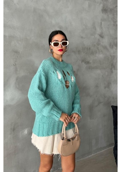 Kadın Mint Triko Oversize Yarım Balıkçı Kazak fırsatları