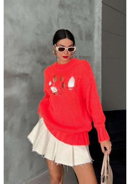 Kadın Fuşya Oversize Akrelik Triko Yarım Balıkçı Kazak indirimleri