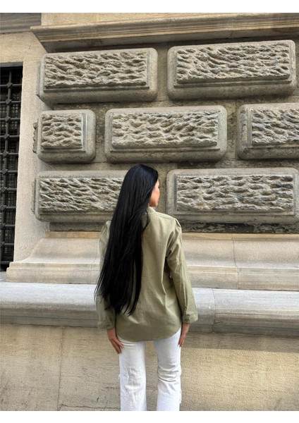 Haki Çift Cepli Viskon Oversize Gömlek fiyatları