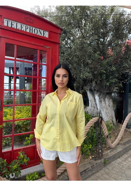 Sarı Oversize Cepli Pamuklu Polyester Gömlek fırsatları