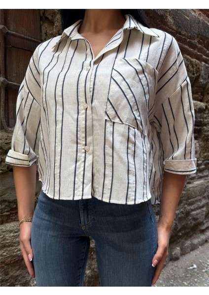 Laci Çizgili Cepli Uzun Kollu Gömlek