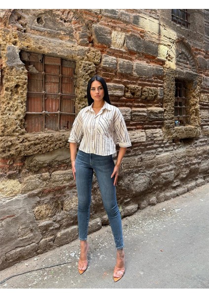 Laci Çizgili Cepli Uzun Kollu Gömlek modelleri