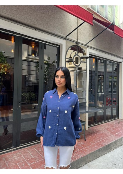 Laci Viskon Kalp Nakışlı Esnek Gömlek modelleri