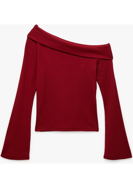 Pamuklu Slim Fit Uzun Ispanyol Kollu Omzu Açık Tişört modelleri