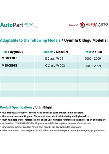 Mercedes E Class W211, C Class W203 Için Sunroof Güneşlik Perde Ayağı-Ön Sağ fiyatları