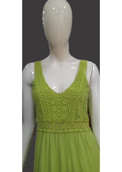 Italyan Yeşil Dantel Detaylı Askılı Kısa Elbise modelleri