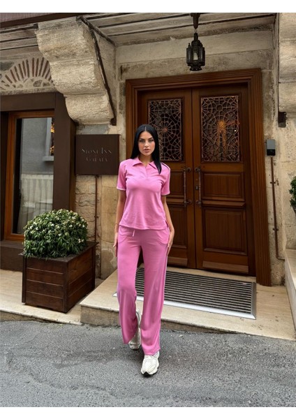 Pembe Polyester Elastan Polo Yaka Takım fırsatları