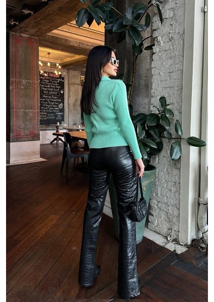 Kadın Mint Akrilik Düz Triko Polo Yaka Hırka fırsatları