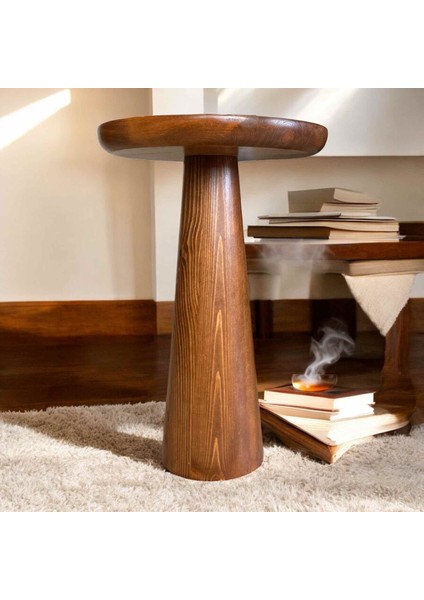 Tekli Yan Sehpa – Doğal Ahşap Açık Ceviz Tonu Minimalist Stil