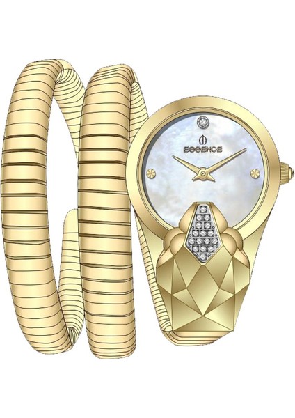 ES6937FE.120 Sedef Kadran Yılan Görünümlü Taşlı Tasarım Altın Renk Kadın Kol Saati