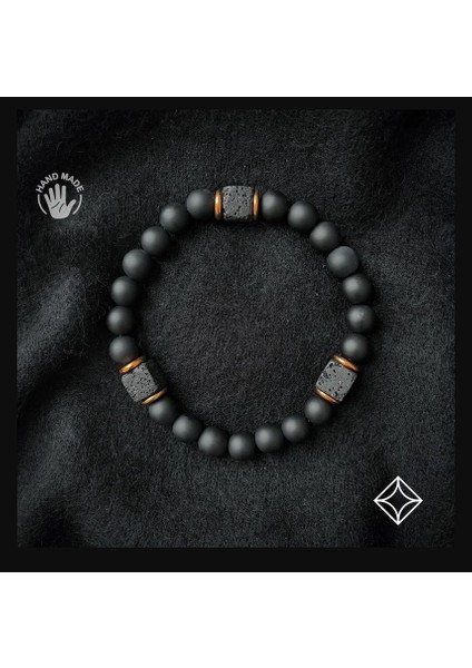 Küp Lav Taşı ve Mat Oniks Doğal Taş Bileklik