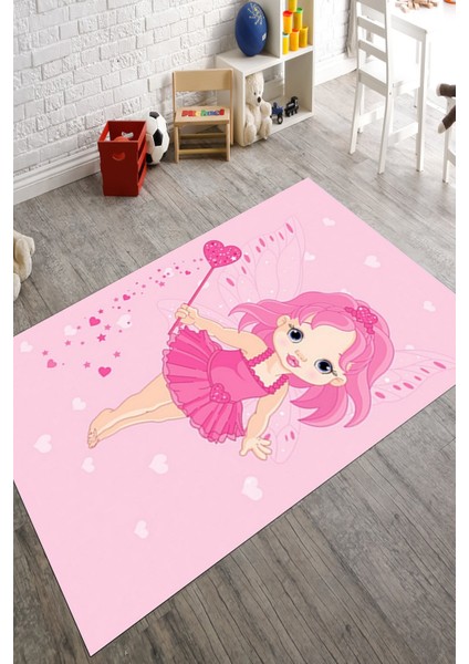Figürlü Pembe Kaymaz Tabanlı Çocuk Halısı Makinede Yıkanabilir Dot Tabanlı Çocuk Halısı 10058A modelleri