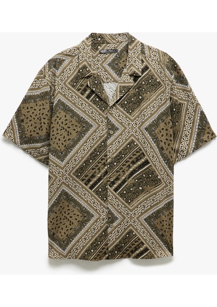 Viskon Kısa Kollu Regular Fit Devrik Yaka Etnik Desenli Gömlek modelleri
