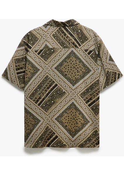 Viskon Kısa Kollu Regular Fit Devrik Yaka Etnik Desenli Gömlek fırsatları