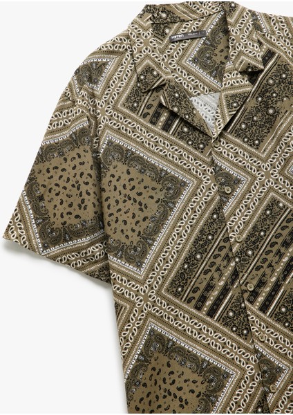 Viskon Kısa Kollu Regular Fit Devrik Yaka Etnik Desenli Gömlek indirimleri