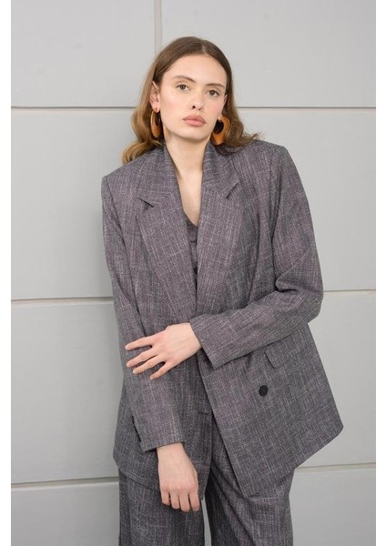 Kadın Lila Kruvaze Dokuma Uzun Ceket fiyatları