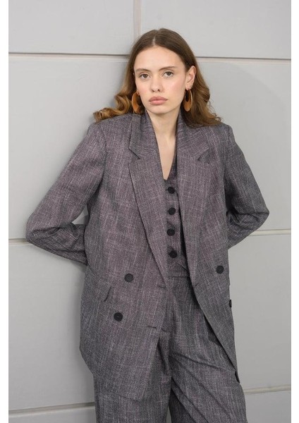 Kadın Lila Kruvaze Dokuma Uzun Ceket modelleri