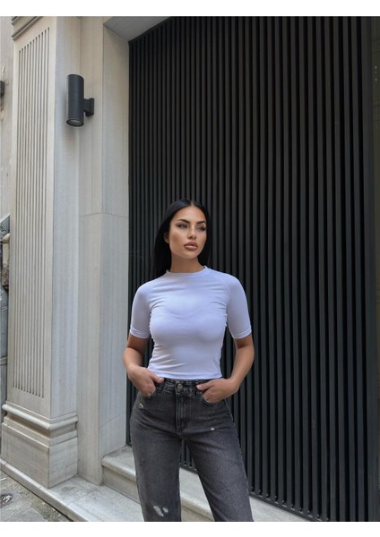 Kadın Ekru Bisiklet Yaka Reglan Omuzlu Kısa Kollu Viskon Badi Tişört fırsatları