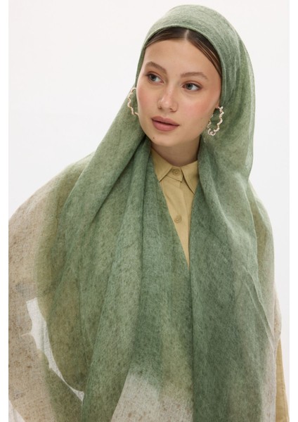 Albert Çerçeve Desen Bej-Yeşil Keten Dokulu Şal modelleri