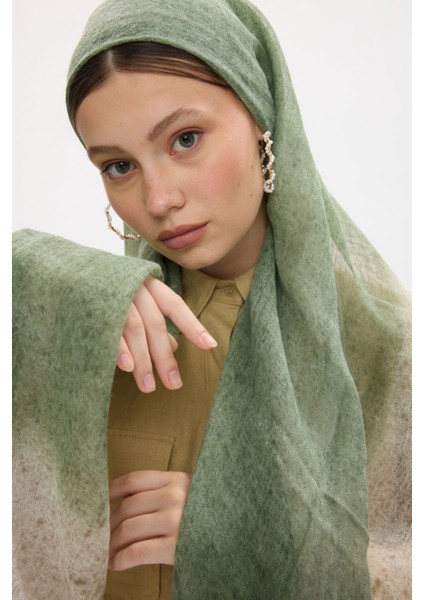 Albert Çerçeve Desen Bej-Yeşil Keten Dokulu Şal fırsatları