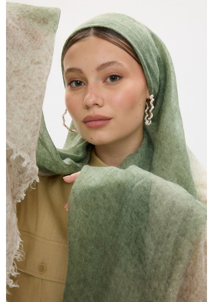 Albert Çerçeve Desen Bej-Yeşil Keten Dokulu Şal indirimleri