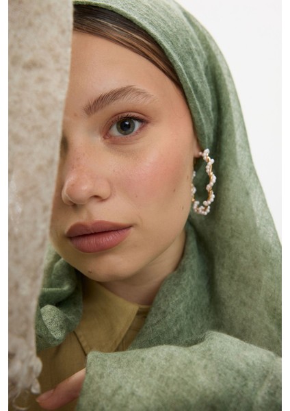 Albert Çerçeve Desen Bej-Yeşil Keten Dokulu Şal