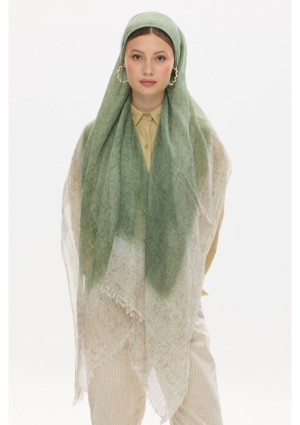 Albert Çerçeve Desen Bej-Yeşil Keten Dokulu Şal