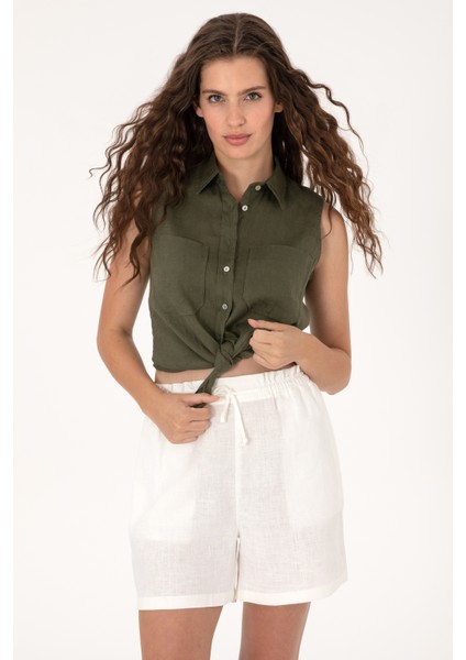 Kadın Koyu Haki Gömlek Kısa Kollu 50299740-VR111