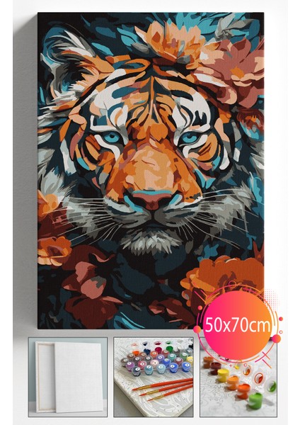 Sayılarla Boyama Seti Numaralı Tuval Fırça Boya Dahil Kasnaklı Set 50X70 cm - Kaplan