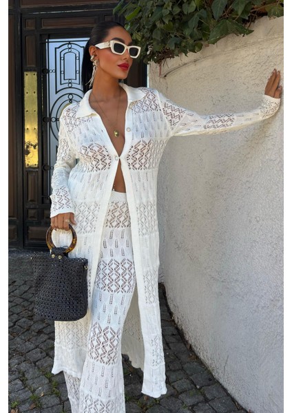 Kadın Ekru Uzun Vortex Viscon Hırka Takım fırsatları