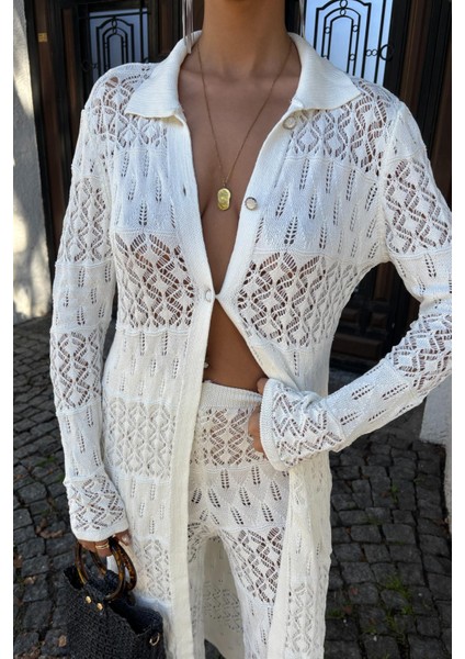 Kadın Ekru Uzun Vortex Viscon Hırka Takım indirimleri