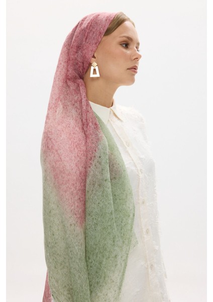 Albert Çerçeve Desen Pembe-Yeşil Keten Dokulu Şal
