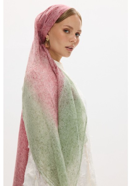 Albert Çerçeve Desen Pembe-Yeşil Keten Dokulu Şal fiyatları