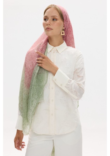 Albert Çerçeve Desen Pembe-Yeşil Keten Dokulu Şal indirimleri