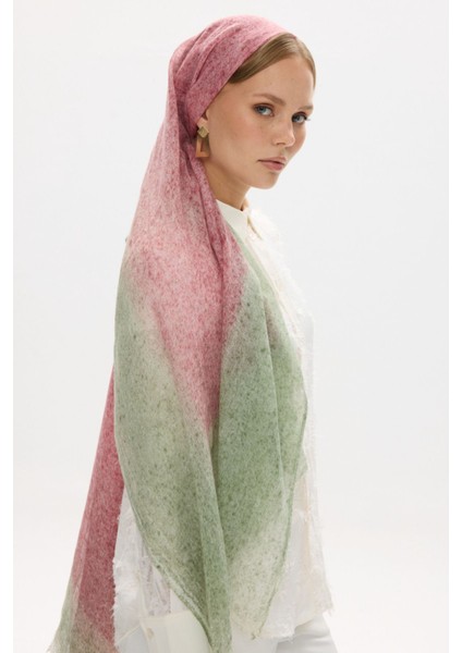 Albert Çerçeve Desen Pembe-Yeşil Keten Dokulu Şal