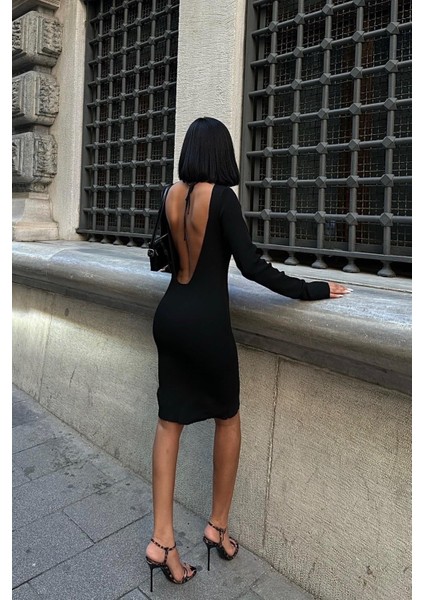 Kadın Siyah Dokuma Uzun Kollu Mini Elbise fırsatları