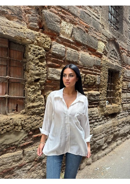 Beyaz Pamuklu Cepli Düşük Gömlek modelleri