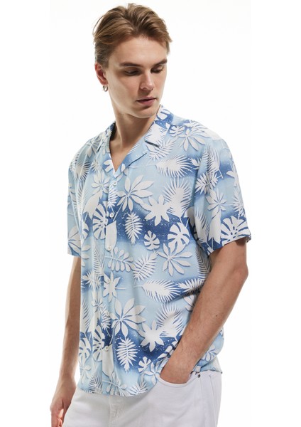 Viskon Kısa Kollu Regular Fit Devrik Yaka Çiçek Desenli Gömlek fiyatları