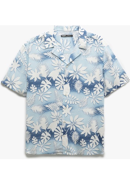 Viskon Kısa Kollu Regular Fit Devrik Yaka Çiçek Desenli Gömlek modelleri
