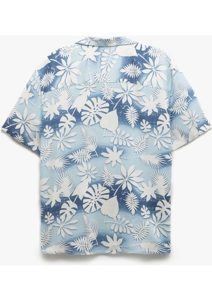 Viskon Kısa Kollu Regular Fit Devrik Yaka Çiçek Desenli Gömlek fırsatları